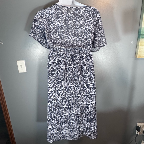 Agnes Orinda Navy White Print Midi Dress 4X Plus Size Smocked Waist Flowy - Picture 9 of 14